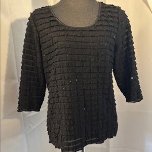 Elegant Black Textured Women's Top with sequins. Size Med.